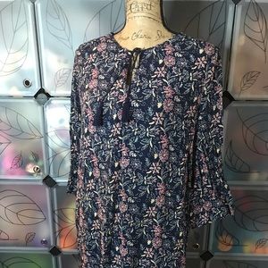 Women’s Faded Glory Blue Floral Print Dress Shirt / Top Size Large 12-14